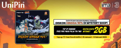 Top Up Free Fire Pakai Pulsa Tri/IM3 – Dapatkan Kakashi Bundle dengan Diskon hingga 90% di Mystery Shop!